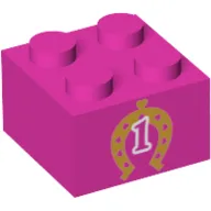 Brick 2 x 2 with Gold Horseshoe with Hearts and "1" Print