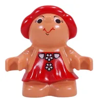 Duplo Figure Little Forest Friend Female, Red Dress with Two White Flower Buttons Print (Lolly Strawberry)