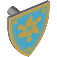 Shield Triangular with Gold Border, Azure Background and Gold Floral Design Print