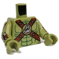 Torso, Reddish Brown Straps, Skull print, Olive Green Arms and Hands