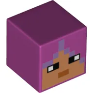 Minifig Head Special, Cube with Pixelated Medium Nougat Face, Lavender Hair Print
