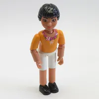 Belville Figure Articulated Elbows, Child, Female, Black Hair, White Shorts, Orange Top with Floral Garland with Butterfly and Ribbon Print