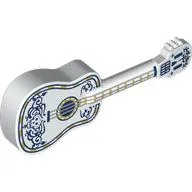 Musical Instrument Guitar Acoustic with Silver Strings, Gold/Dark Blue Decorations Print