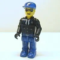 Juniors Minifig, Jack Stone, Police - Blue Legs, Black Jacket, Blue Cap with Star, Sunglasses