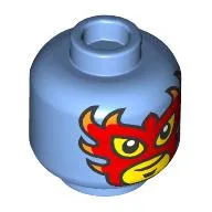 Minifig Head Red Fiery Mask, Smirk, Red Laces in Back