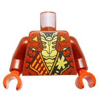 Torso, Ninja Robes, Black Sash with Gold Symbol, Red Strap, Gold Chest print, Dark Red Arms, Red Hands