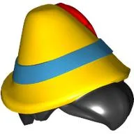 Hair and Hat, Black Short, Medium Azure Band, Red Plume print