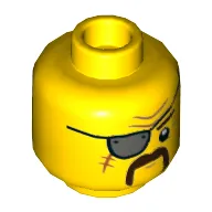 Minifig Head Fuse, Metal Eyepatch, Scar, Wrinkles, Walrus Mustache Print [Hollow Stud]