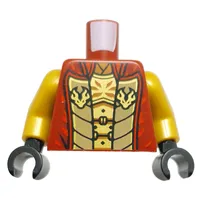 Torso, Ninja Robes, Red trim, Dark Tan Inside, Gold Plate Armor print, Pearl Gold Arms, Black Hands