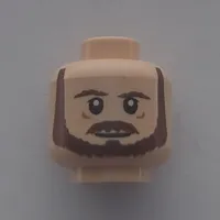 Minifig Head Qui-Gon Jinn, Dual Sided, Reddish Brown Beard, Mustache, Neutral / Raised Left Eyebrow Print [Hollow Stud]