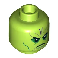 Minifig Head Talos (Skrull), Green Eyes, Angry Print [Hollow Stud]