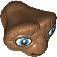 Minifig Head Special, Alien with Wide Medium Blue Eyes and Dark Brown Closed Smile Print (E.T.)