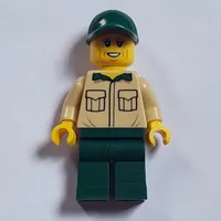 Man, Tan Shirt, Dark Green Legs and Cap