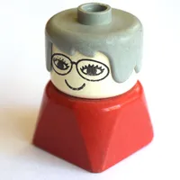 Duplo 2 x 2 x 2 Figure Brick Early, Long Swept Hair Light Gray, Glasses Print