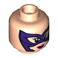 Minifig Head Huntress, Purple Eyemask, Magenta Lips, Smile / Angry Print
