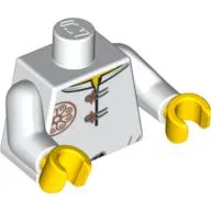 Torso Robe, Red Flower Medallion and Gray Fasteners Print, White Arms, Yellow Hands