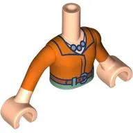 Minidoll Torso Girl with Light Nougat Arms and Hands with Reddish orange Blouse, Sand Blue Necklace, Nougat Belt, Olive Green Pants print