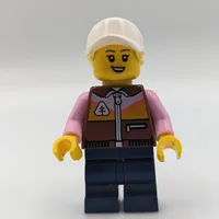 Dirt Bike Rider, Female - Reddish Brown Vest, Dark Blue Legs, White Cap with Ponytail