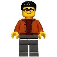 Man, Dark Orange Torso, Dark Bluiosh Gray Legs, Black Hair