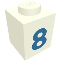 Brick 1 x 1 with Blue '8' Print (Bold Font)