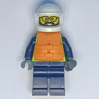 Police Officer, Vibrant Yellow Police Vest, Orange Life Jacket, White Helmet