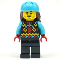 Snowboarder, Black Snowsuit, Medium Azure Helmet with Hair