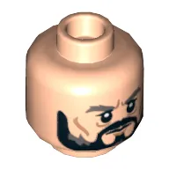 Minifig Head Thorin Oakenshield, Dual Sided, Dark Bluish Gray Eyebrows, Black Beard, Wrinkles, Stern / Bared Teeth Print [Hollow Stud]