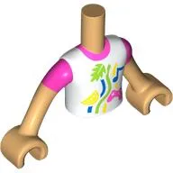 Minidoll Torso Boy with White Shirt, Dark Pink Sleeves, Decorations print, Warm Tan Arms and Hands