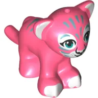 Animal, Big Cat Cub, Lion with Dark Turquoise Eyes, White Paws/Nose and Sand Blue Pattern Print