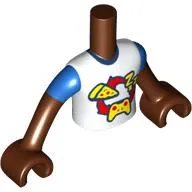 Minidoll Torso Boy with White Shirt, Yellow Pizza, 'ZZZ', Game Controller, Red Circle Arrow, Blue Sleeves print, Reddish Brown Arms and Hands