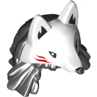 Hair and Headdress, Wolf's Head with Red Stripes, Long Black Hair print
