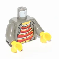 Torso Open Shirt with Red and Silver Striped Undershirt and Navel Print, Dark Gray Arms, Yellow Hands