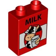 Duplo Brick 1 x 2 x 2 with Cow, Glass and 'MILK' Print