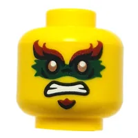 Minifig Head Acronix, Gold Eyes, Dark Green/Dark Red Eye Mask, Goatee, Smile/Angry
