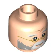 Minifig Head Albus Dumbledore, Light Bluish Gray and White Eyebrow and Beard, Neutral / Slight Smile with Gold Glasses Print