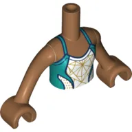 Minidoll Torso Girl with White/Dark Turquoise Top with Gold Decorations Print, Medium Nougat Arms with Hands