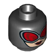 Minifig Head Catwoman, Goggles, Red Glasses, Red Lips, Open Mouth / Closed Mouth Print
