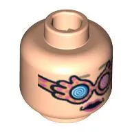 Minifig Head Luna Lovegood, Dual Sided, Dark Pink Lips, Smile / Gold Goggles with Swirled Lenses (Spectrespecs) Print [Blocked Open Stud]