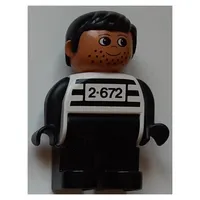 Duplo Figure, Early, with Short Parted Hair Black, Black Legs, Black Arms, Black Stripes and '2-672' Print (Criminal)
