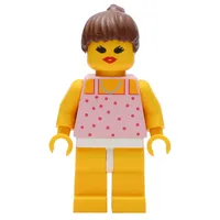 Woman, Pink Top with Spots, Yellow Legs, Brown Hair - Open Mouth