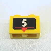 Brick 1 x 2 with White '5', Red Marker Print