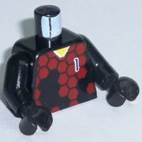 Torso Soccer Goalie Red Hexagons and '1' Print, Black Arms and Hands