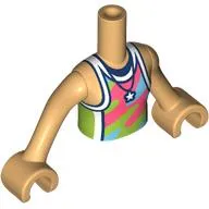 Minidoll Torso Girl with Warm Tan Arms and Hands with Coral/Line/Bright Blue/White Shirt, Star Pendant print