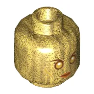 Minifig Head Ayesha, Dual Sided, Metallic Gold Eyes and Cheek Contours, Neutral / Angry Print [Hollow Stud]