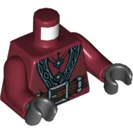 Torso Coat with Diamond Buttons and Large Silver Buckle Print, Dark Red Arms, Black Hands