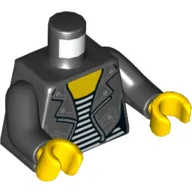 Torso Jacket, White and Black Striped Shirt Print, Black Arms, Yellow Hands