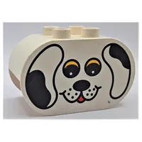 Duplo Brick 2 x 4 x 2 Rounded Ends with Dog Face with Yellow Eyes Print