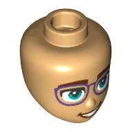 Minidoll Head Purple Glasses, Dark Turquoise Eyes, Open Mouth Smile