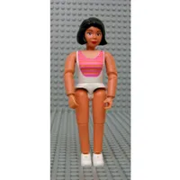 Belville Figure Articulated Elbows, Female, Black Hair, White Swimsuit with Dark Pink and Light Orange Stripes, White Shoes