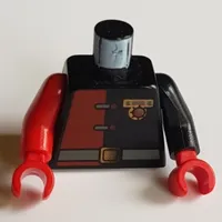 Torso, Odd Arms, Jumpsuit with Red Half, Clasps, Commander Badge, and Belt Print, Left Black Arm, Right Red Arm, Red Hands